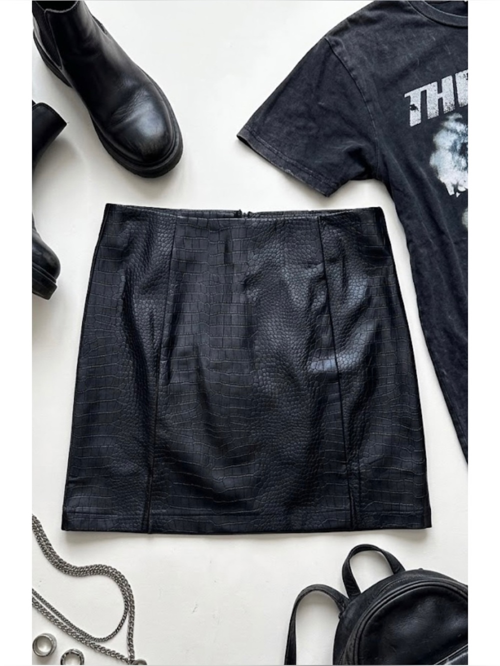 NWT Blue Rain x Francesca’s Crocodile Embossed Faux Leather Mini Skirt